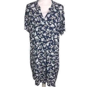 Time and Tru Navy Blue Floral Button-Front Dress